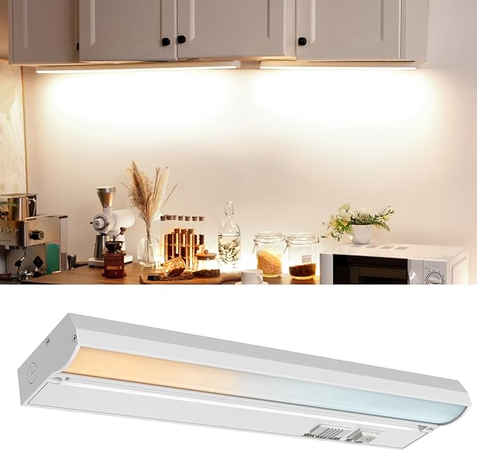 12" Hardwired LED Under Cabinet Light, 9W 600LM, 3 Color Temperatures (3000K/4000K/5000K), Aluminum Housing, Dimmable, Quick Installation for Kitchen, Cabinet, Countertops, YT-4201B-12