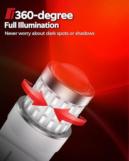 Torchbeam 3157 Red LED Tail Lights, Super Bright 3156 3056 3057 4157 4057 3457 Brake LED Bulbs, 3000 Lumens Brake Tail Parking Stop Lights Bulbs, Pack of 2