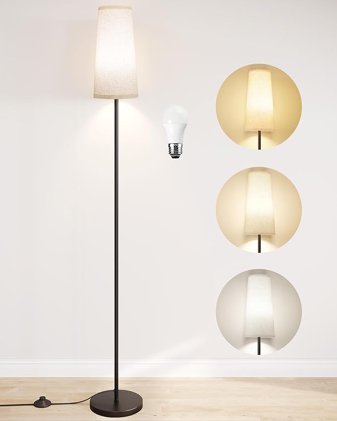 SUNMORY Floor Lamps for Living Room/Bedroom/Office, Standing Lamp with 9W LED Bulb, 3 Color Temperature 61'' Tall Lamp, Suitable for Modern/Boho/Farmhouse and Other Home Decor Styles