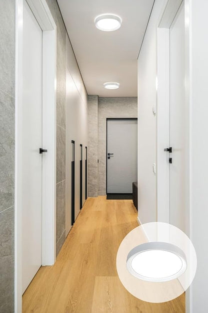 Juno 17 Inch Round LED Flush Mount Ceiling Light, Solana Series Low Profile Modern Ceiling Light Fixture, 5-in-1 Switchable White Color Temperature, Dimmable, Matte White