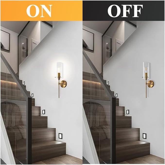 Gold Wall Sconces, Modern Wall Lights with Clear Glass Shade, Indoor Hardwired Wall Mount Light Fixtures for Living Room Bathroom, Bedroom, Hallway, 2 Pack