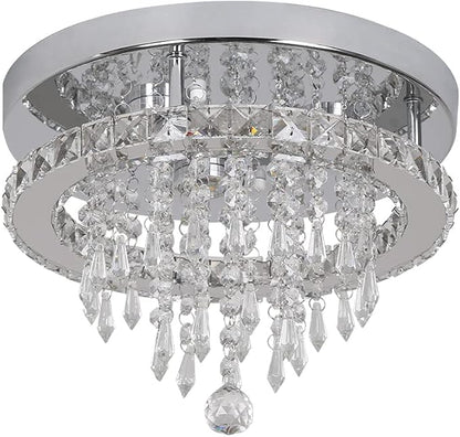 Deckrico Modern K9 Crystal Chandelier 3 LED Lights Stainless Steel Pendant Lamp Flush Mount Light Fixtures for Dining Room Bathroom Bedroom Living Room (Warm White)