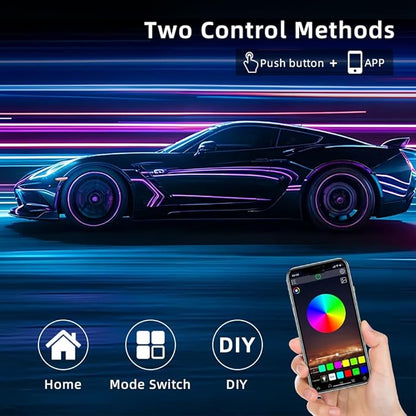 Acrylic Interior Car LED Strip Light, Dreamcolor 6-in-1 RGB Ambient Lighting with APP, 16 Million Colors 175in 600LED Music Sync Lights for Night Driving, Home, Camping & Gift Decor