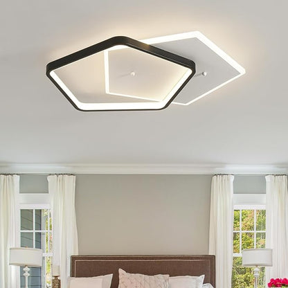 Shine LUEST Modern LED Ceiling Light Fixture Dimmable Black Flush Mount Ceiling Light 20.08" Bedroom Ceiling Lamp with Remote Control Pentagonal Ceiling Light for Kitchen,Entryway,Balcony,Wardrobe