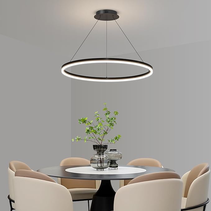 Mikeru Modern Ring Chandelier Light, LED Pendant Light Fixtures with Remote Control 3000k-6500K Adjustable Color Temperature Light for Living Room, Bedroom, Kitchen (15.7in)