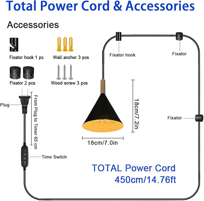Full Spectrum Hanging Plant Grow Light with Height Adjustable Fabric Power Cord, Pendant Grow Light, Plant Lights for Indoor Plants (Black)