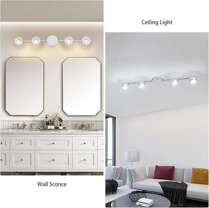 Qcyuui Track Lighting 4-Light LED Track Lighting Fixtures Ceiling Dimmable Kitchen Ceiling Light with Remote Brushed Nickel Rotatable Heads Ceiling Spotlight Wall Light for Bedroom Living Room