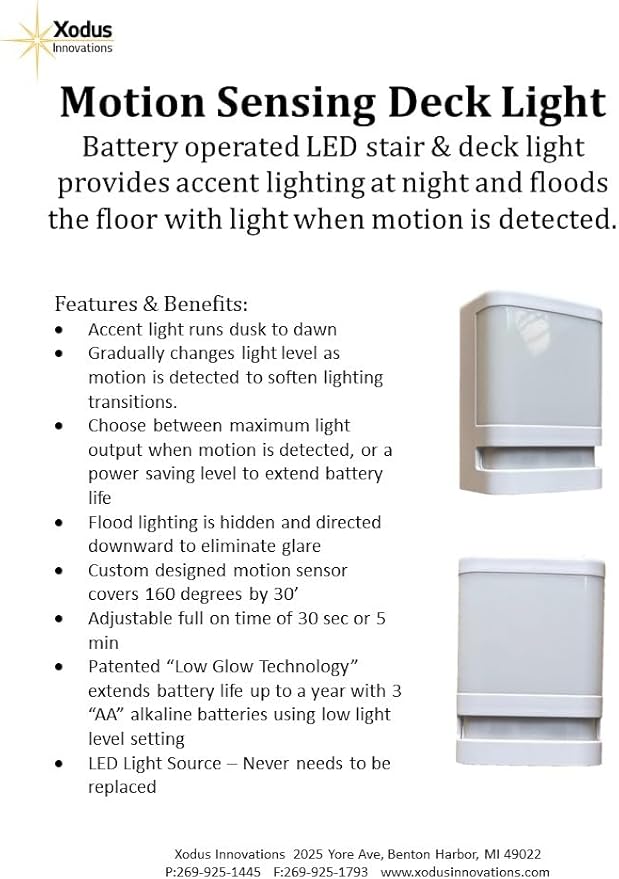 Xodus Innovations BL615-3 Battery Operated Motion Activated LED Deck and Stair Light, Outdoor or Indoor Use, Weather Resistant, White