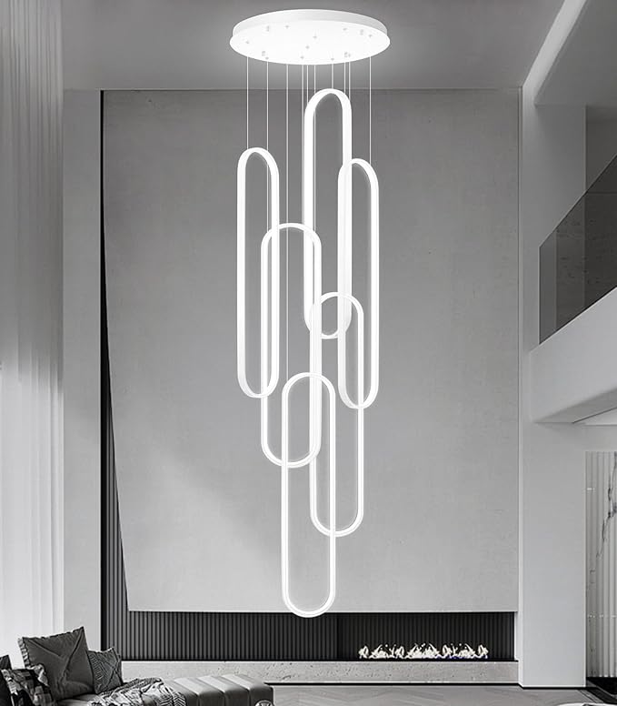 Modern Chandelier LED Dimmable Light for Staircase Enterway Ceiling Chandeliers with Remote Control for Villa Foyer White