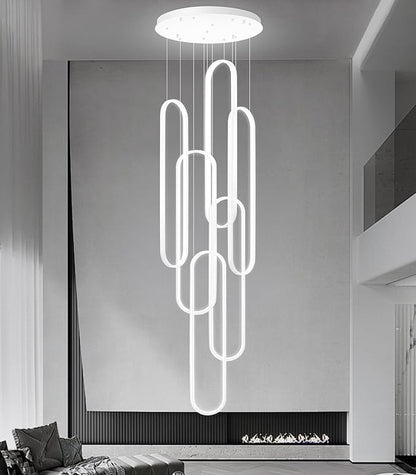 Modern Chandelier LED Dimmable Light for Staircase Enterway Ceiling Chandeliers with Remote Control for Villa Foyer White