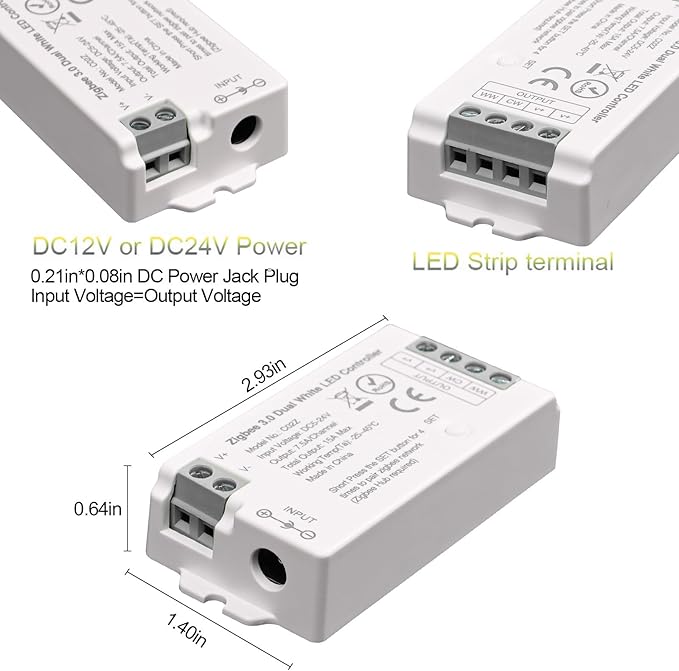 ZigBee 3.0 LED Controller C02Z CCT Dual White LED Strip Bulb Dimmer Compatible with Echo Plus Home-kit Zigbee Hub Bridge Required DC5-24V for LED Strip Lights