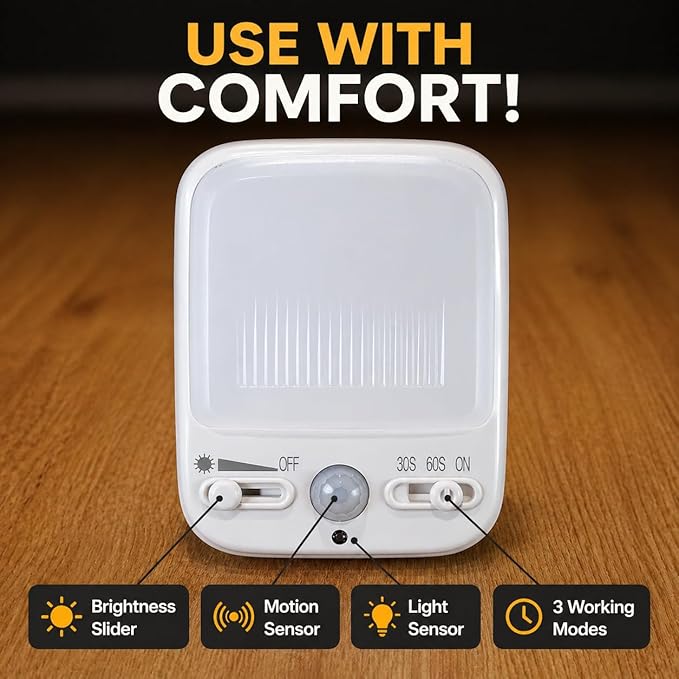 LED Motion-Activated Night Light Rotatable Dusk to Dawn AC Outlet Plug-in Wall Night Sensor Light for Bedroom Hallway Stairway Garage Basement Corridor Indoor