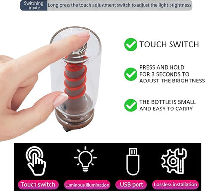 Touch Control Car Atmosphere Light, USB Lights Portable Mini Glass Bottle LED Bulb Night Lights, USE for Vehicle Bedroom Camping Decoration - Pink