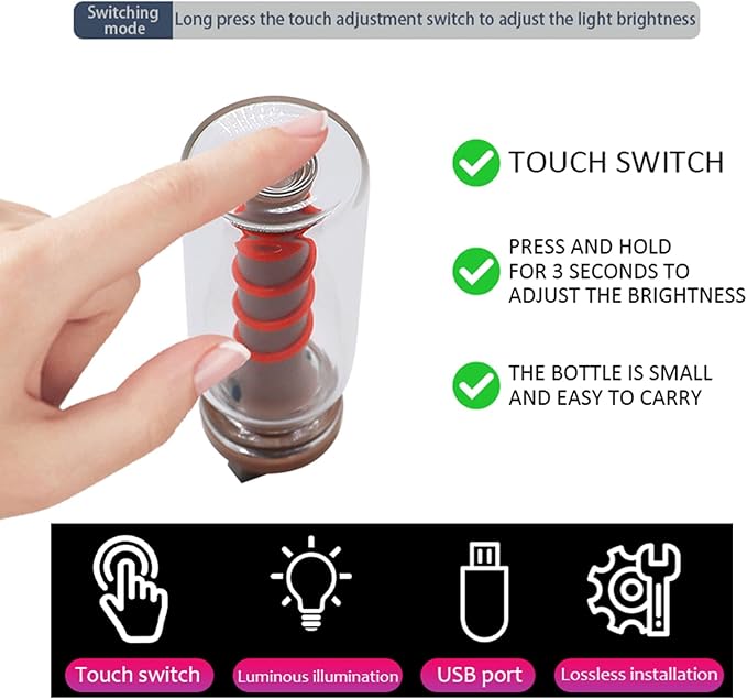 Touch Control Car Atmosphere Light, USB Lights Portable Mini Glass Bottle LED Bulb Night Lights, USE for Vehicle Bedroom Camping Decoration - Yellow