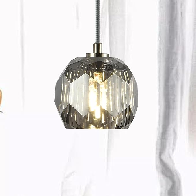 Raindrop Farmhouse Chandelier, Single 1 Light Smoke Crystal Pendant Lights, Modern Nickel Small Hanging Lamp for Dining Room Bedroom Kitchen Island Bathroom