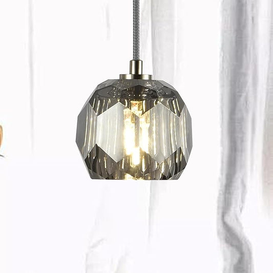 Raindrop Farmhouse Chandelier, Single 1 Light Smoke Crystal Pendant Lights, Modern Nickel Small Hanging Lamp for Dining Room Bedroom Kitchen Island Bathroom