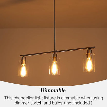 ETONIMERR Brushed Nickel Glass Pendant Lighting Over Island 3 Light Modern Kitchen Pendant Light with Glass Shade Industrial Linear Pendant Lighting for Kitchen Island