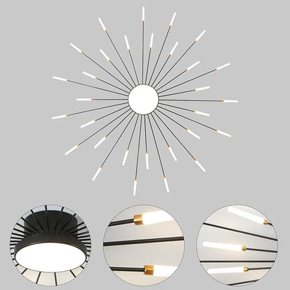 JAYMP 50.4" Ceiling Light Modern Flower Shape Ceiling Lamp for Living Room Dining Room Flush Mount Metal Acrylic Sputnik Firework Petal LED Lighting Fixture (Matte Black, 30+1 Lights)