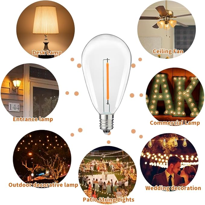 S14 Replacement LED Light Bulbs, Shatterproof & Waterproof 0.6W S14 LED Bulbs, Outdoor String Lights, E12 Base Patio Edison LED Light Bulbs, Warm White 2200K Plastic 40LM Non-Dimmable 50 Pack