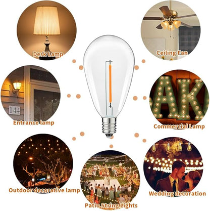 S14 Replacement LED Light Bulbs, Shatterproof & Waterproof 0.6W S14 LED Bulbs, Outdoor String Lights, E12 Base Patio Edison LED Light Bulbs, Warm White 2200K Plastic 40LM Non-Dimmable 50 Pack