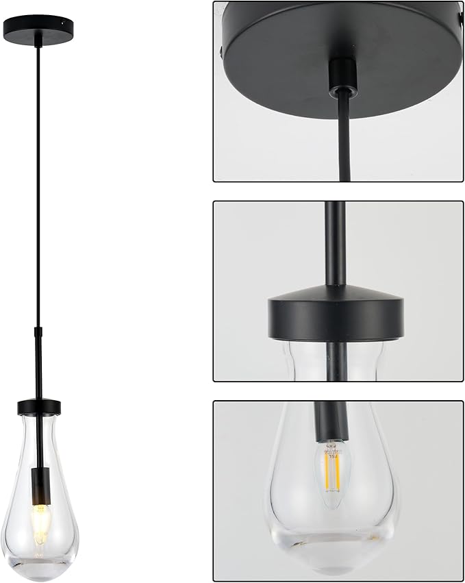 Black Raindrop Pendant Lights, Teardrop Pendant Light, Black Kitchen Island Pendant Lighting, 1-Light Interior Pendant Light in The Kitchen Island Living Room Bedroom Bathroom, Dining Room,Hallway