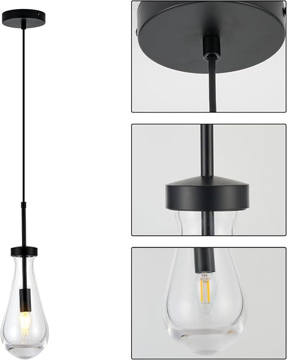 Black Raindrop Pendant Lights, Teardrop Pendant Light, Black Kitchen Island Pendant Lighting, 1-Light Interior Pendant Light in The Kitchen Island Living Room Bedroom Bathroom, Dining Room,Hallway