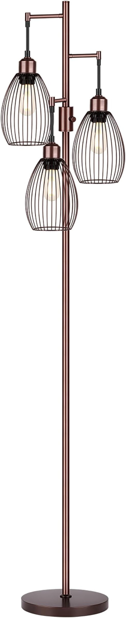 Dimmable Floor Lamp, 3 x 800LM LED Edison Bulbs Included, Farmhouse Industrial Floor Lamp Standing Lamp with Elegant Teardrop Cage Head Tall Lamp for Living Room Bedroom Office Dining Room - Brown