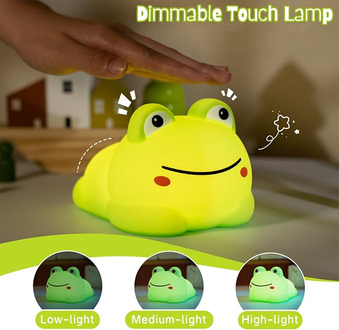 Cute Frog Night Light for Kids, 7 Color Touch Control Silicone Animal Night Light, 3-Level Dimmable Lamp, Rechargeable Squishy Lamp with Timer, Frog Gift for Toddler Boys Girls Christmas Decor (Frogs)