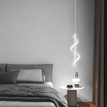 13W Modern Spiral Led Pendant Light Fixture, Cold White 5500K Minimalist Integrated LED Hanging Lamp, Adjustable Hanging Island Light Fixture For Bedroom Living room Kitchen Sink, 1 Pack (White)