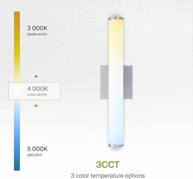 ASD 24" LED Linear Vanity Light Fixture, Modern Bathroom Sconce — 3 Color 3000K-5000K, Dimmable, 25W 1750LM, Energy Star & ETL Listed — Over Mirror Makeup Bar for Bedroom, Cabinets — Nickel, 2 Pack