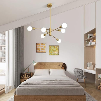 Sputnik Chandelier Modern Industrial E26 Gold Chandeliers Mid Century Ceiling Lighting Fixture for Living Room, Kitchen, Bedroom, Dining Room, and Farmhouse