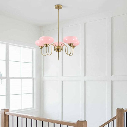 BOKT Pink Sputnik Chandelier Gold 5-Lights Semi Flush Mount Ceiling Light Pink Globe Chandelier Pendant Lighting Vintage Large Pendant Light Farmhouse Industrial Hanging Ceiling Light