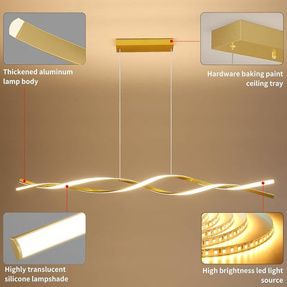57in Modern Ceiling Pendant Light, with Remote Control Dimmable 3 Color Mode & Brightness Ceiling Lamp, Anti-Flicker Dining Light Fixture for Kitchen, Dining Room (Gold)