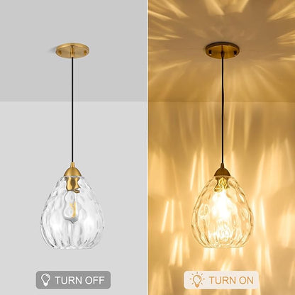 8''Small Pendant Light Fixtures,1-Light Modern Pendant Lights with Clear Hammered Glass Shade,Gold Adjustable Hanging Pendant Lighting for Kitchen Island Dining Room Bedroom(1 Pack)