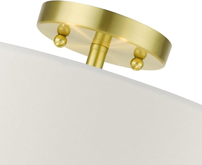 Livex Lighting 51054-12 Meridian Collection 3-Light Semi Flush Mount Ceiling Light with Off-White Hardback Fabric Shade, Satin Brass