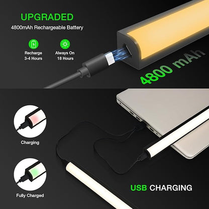 Under Cabinet Lights Remote Control,2 Pack Magnetic Dimmable Closet Lights,USB Rechargeable Wireless LED Shop Light,Ceiling and Under Counter Lights for Kitchen, Black, 60CM
