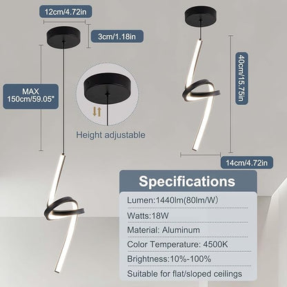ADISUN Modern LED Pendant Light, Spiral Pendant Lights Kitchen Island, 4500K Neutral Light, Adjustable Height, Pendant Light Fixtures for Living Room Bedroom Hanging Light(Black)