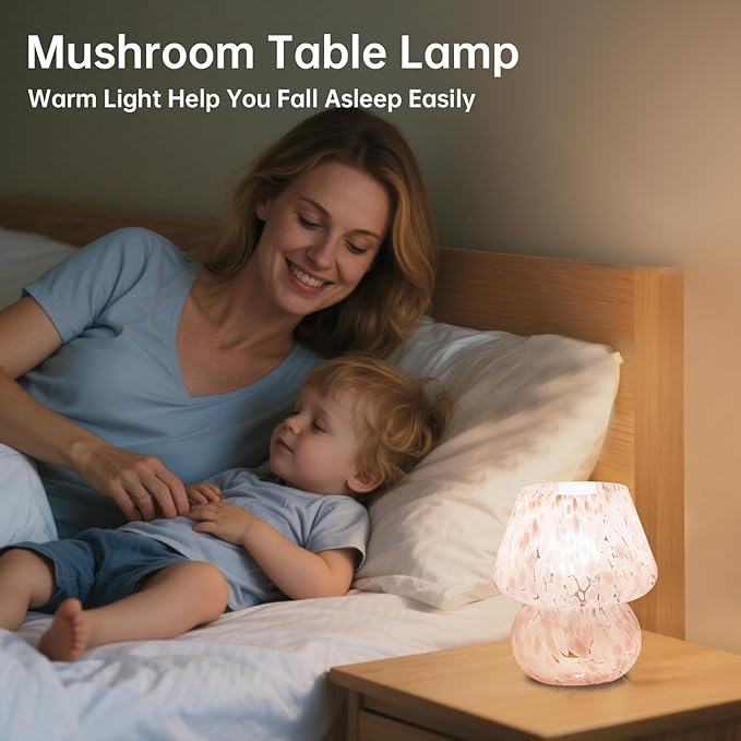 Dawnwake Mushroom Lamp Table Lamp for Bedroom,Small Desk Bedside Lamps for Living Room,Mushroom Decor Cute Mini Modern Mid Century Lamps for Night Stands,Aesthetic Home Living Room Decor(Blush Pink)
