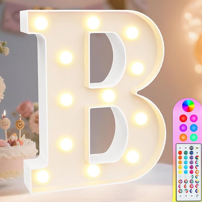 Pooqla Colorful Light Up Letters with Remote, Upgraded 35 Colors LED Marquee Letters, RGB Lighted Letter for Girls Teenager Gift, Birthday, Party, Wedding, Night Light, Room, Bedroom Decor, Letter B