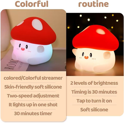 Rytinazzz Mushroom Night Light, Color Changing & 50-Hour Battery, Squishy Lamp with Pat Control for Kids Room Decor, USB Rechargeable, Mothers Day Gifts