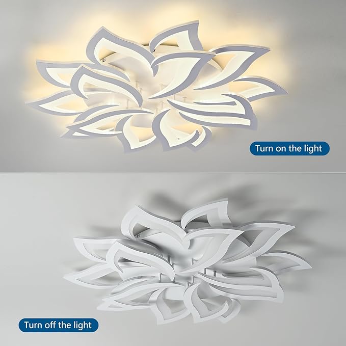 36" White Modern Geometric Dimmable Ceiling Light Fixture, 15 Leaves Low Profile Flush Mount Ceiling Light for Kitchen, Bedroom, Living Room