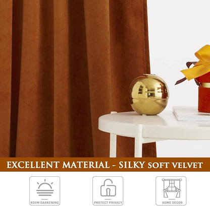 StangH Burnt Orange Curtains, Autumn Fall Decor Elegant Velvet Window Panels, Energy Efficient Super Soft Drapes for Living Room/Cafe/French Door, W52 x L102 inches, 1 Panels