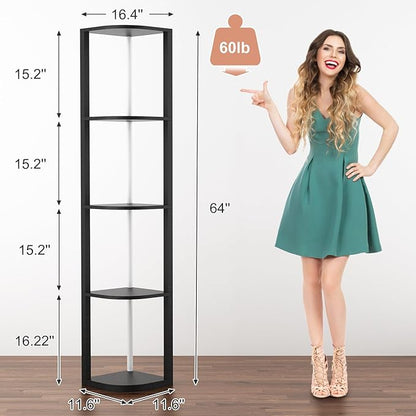 ROJASOP 5 Tiers Corner Shelf with Light Tall Display Shelf for Collectibles Control Multiple Color Lights via APP and Remote Control Floor Lamp with Shelf Supports Dimming for Living Room Bedroom Home