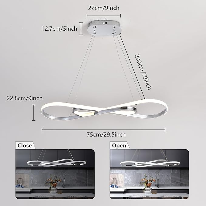 Modern Chandelier,Led Chandelier,Modern Led Pendant Light Dimmable Modern Led Chandelier for Dining Room Chandelier Light Fixture Over Table with Remote,Minimalist Kitchen Island Lighting