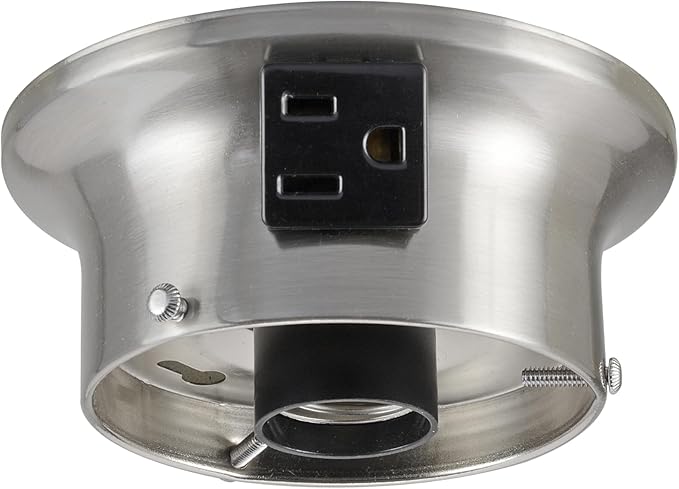 Aspen Creative 22103-09-1, Flush Mount Ceiling Fixture Shade Holder Kit with Outlet in Brushed Nickel Finish 3-5/8" Fitter, 4-3/4" Diameter x 2" Height