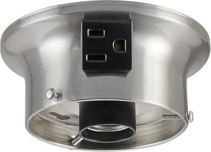 Aspen Creative 22103-09-1, Flush Mount Ceiling Fixture Shade Holder Kit with Outlet in Brushed Nickel Finish 3-5/8" Fitter, 4-3/4" Diameter x 2" Height