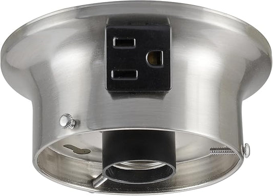 Aspen Creative 22103-09-1, Flush Mount Ceiling Fixture Shade Holder Kit with Outlet in Brushed Nickel Finish 3-5/8" Fitter, 4-3/4" Diameter x 2" Height