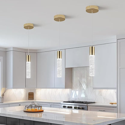 OKELI Modern Pendant Light,3 Color LED Bubble Crystal Island Light Fixtures,Gold Mini 3CCT Pendant Lighting for Kitchen Island,Bar,6W,3000-6000K,ETL