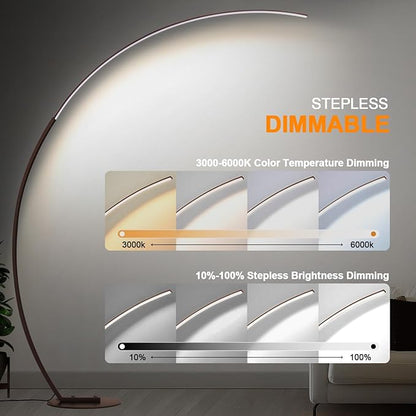 Dimmable LED Floor Lamp with 3 Color Temperatures, Ultra Bright 2000LM Brown Arc Floor Lamps for Living Room, Modern Standing Tall Lamp with Remote Control Reading Floor Lamp for Bedroom Office