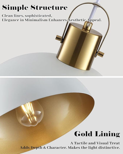 White and Gold Pendant Light 2 Pack, 11.8 Inch Pendant Lights Kitchen Island, Dome Pendant Lights, Farmhouse Pendant Light for Kitchen Island, Dining Room, Living Room